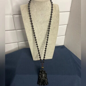 Natural Onyx Carved Pendant Wucai Shen Guan Gong Pendant Necklace